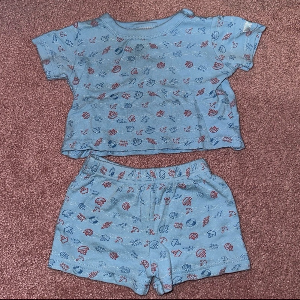Blue shorts Set with Short-Sleeve Top and Elastic Shorts